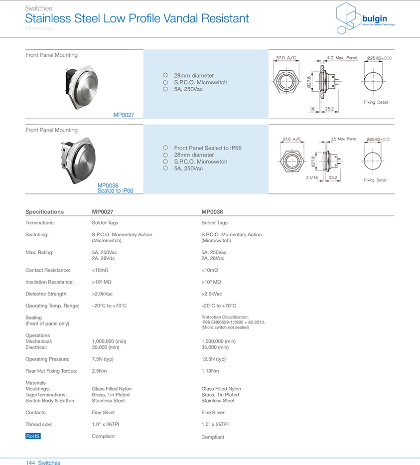 MP0027小尺寸防破壞按鈕開關選型 MP0027小尺寸防破壞按鈕開關選型